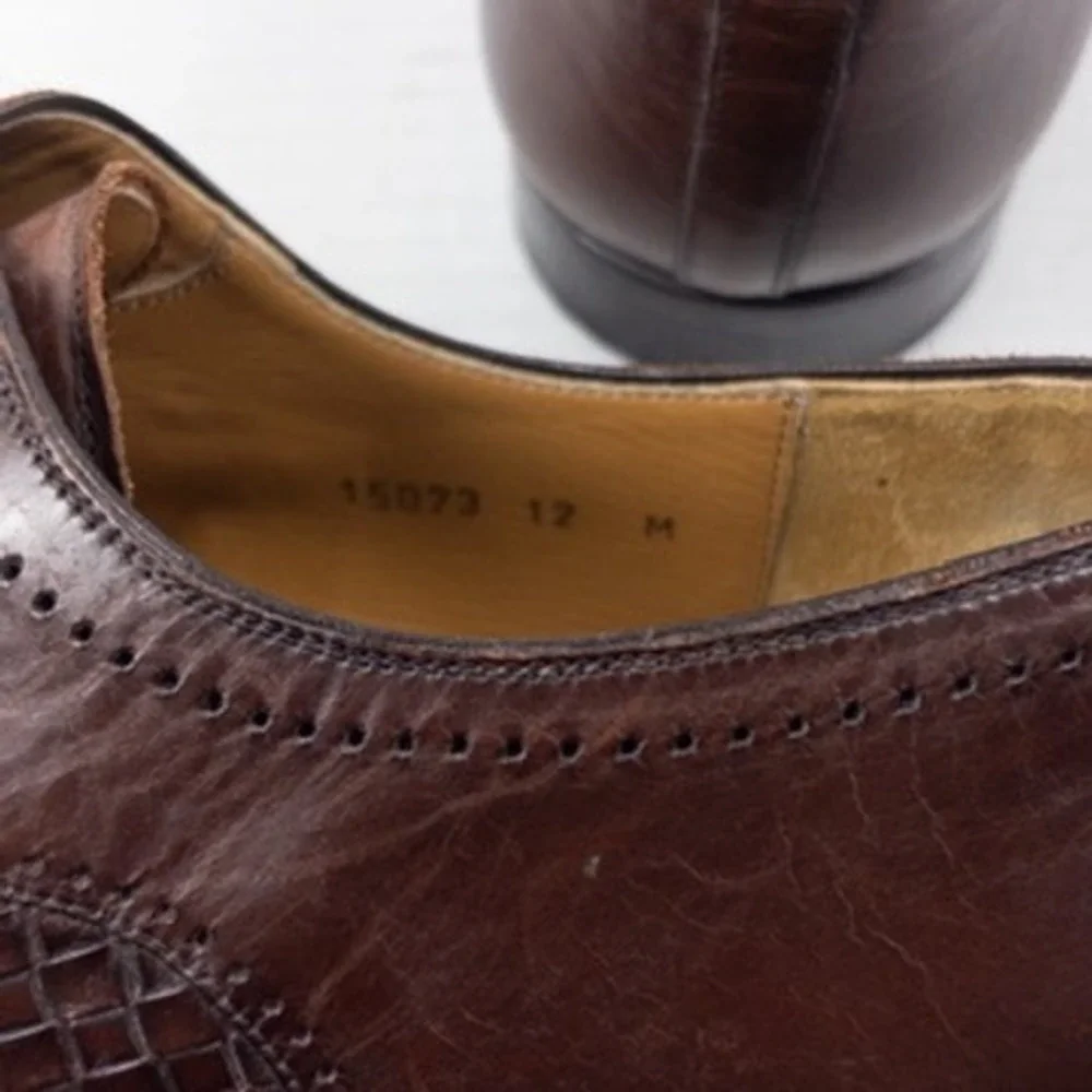 Magnanni Oxford Woven Leather Cap-Toe Derby Mens 12 Brown‎ Dress Shoes 15073